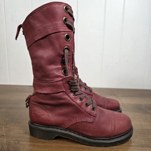 Dr. Martens Shoes - Dr Martens Triumph 1914 Boot Red Fold Over Floral 12 Eye Doc Combat Grunge Sz 8